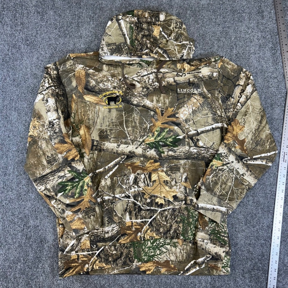 Lincoln Outfitters Mens XL Realtree Edge Camo Hoodie Clampecher Farm Graphic